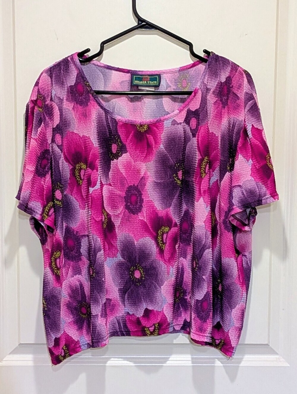 EUC 90s Higher State XL Vintage Textured Fabric Pink Floral Top